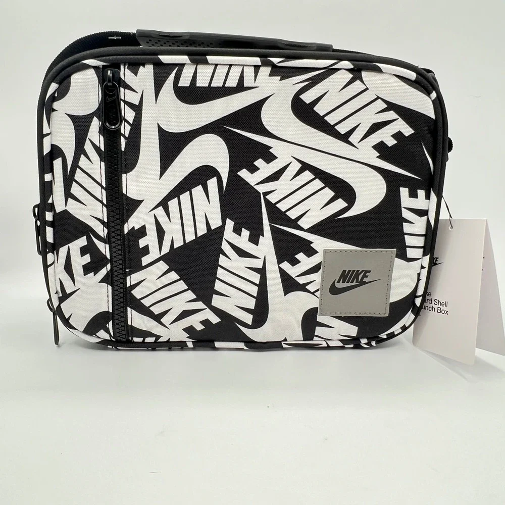 NWT Nike Hard Shell Lunch Box Black White Swoosh Logo  Bag BACK TO SCHOOL